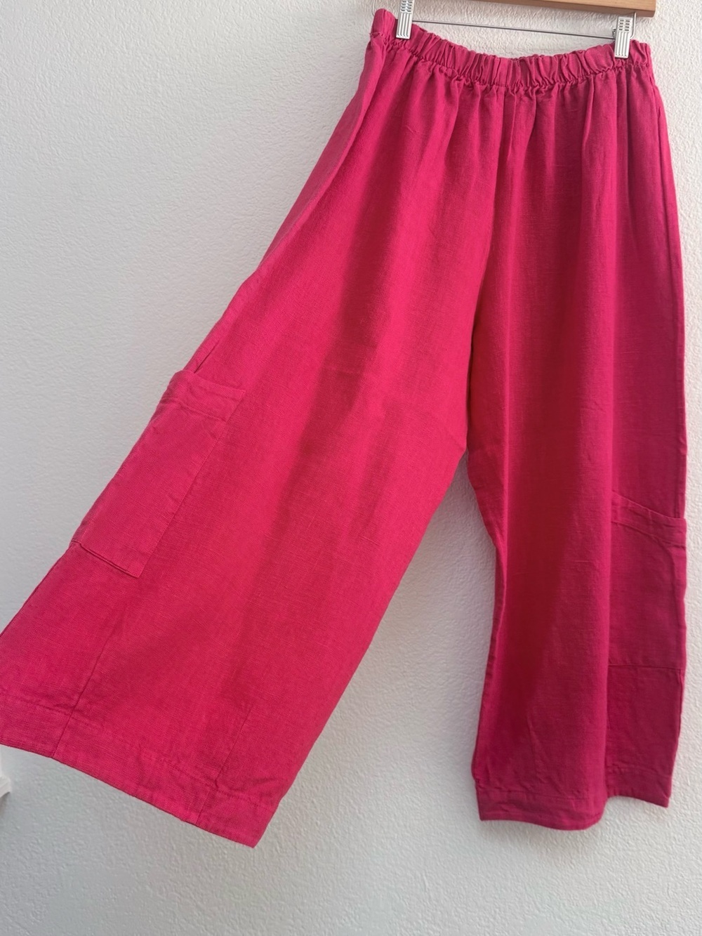 Linen Wide Leg Elastic Waist Pants in Vibrant Fuchsia